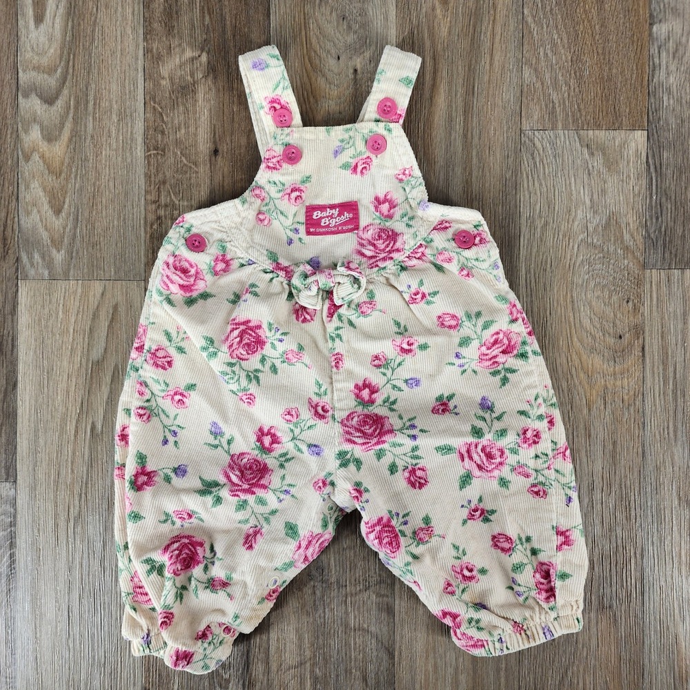 Vintage Baby B'gosh Bubble Corduroy Overalls‎ Vestback Floral Print 6-9 Months